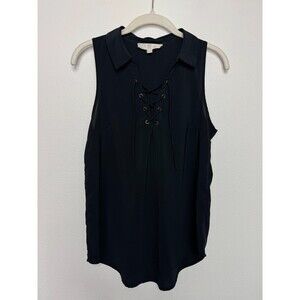 Hippie Rose Medium Lace Up Top Black Collared Top Sleeveless Goth Steampunk